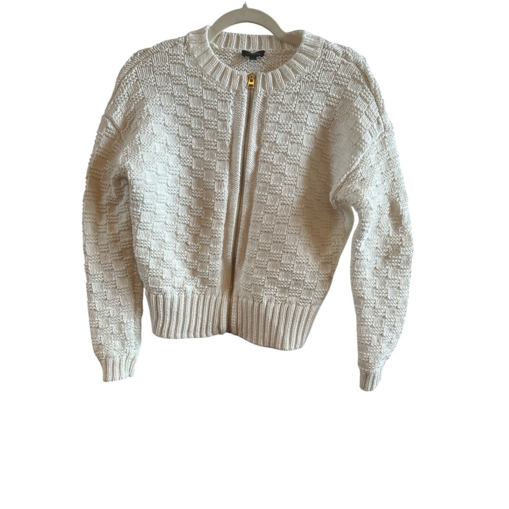 Talbots Chunky Cable Knit Woman's Size Xtra Small White Zip Up Sweater Classic